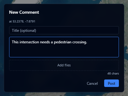 Comments panel with the New Comment composer open, showing the title field, rich text editor, and Post button