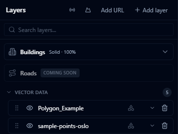 Layers panel showing the imported CSV point layer with markers visible over Oslo