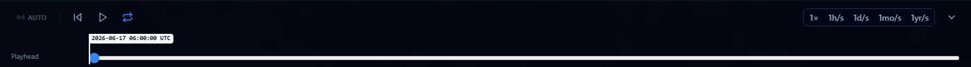 Viewer showing an imported CZML layer with the Timeline bar reflecting its time range