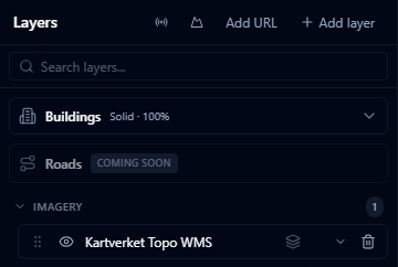 Layers panel showing the imported WMS layer under Imagery