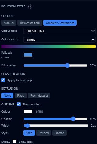 Style Editor for an imported shapefile layer with the colour field dropdown set to a .dbf attribute column and a gradient ramp applied