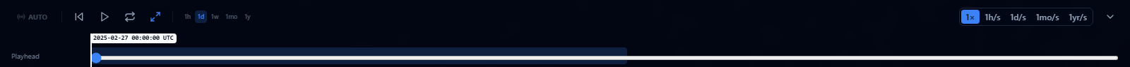 Timeline bar control row showing play/pause, reset, loop, window width presets, speed presets, and current timestamp